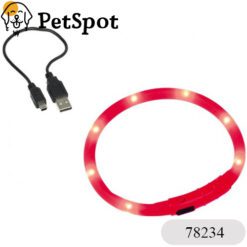Светещ LED нашийник "VISIBLE" с USB зареждане червен М 10 мм / 40 см
