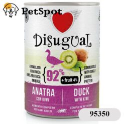 Консерва куче DISUGUAL FRUIT МОНОПРОТЕИН, за пораснали кучета от всички породи - 92% патица и 4% киви, ПАСТЕТ - 400 гр - Италия, 95350