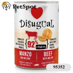 Консерва куче DISUGUAL FRUIT МОНОПРОТЕИН, за пораснали кучета от всички породи - 92% говеждо месо и 4% пъпеш, ПАСТЕТ - 400 гр - Италия, 95352