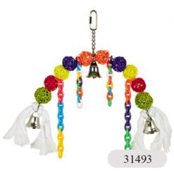 Играчка за папагал пластмаса, памук, ракита и камбанки - 22 см.- 31493